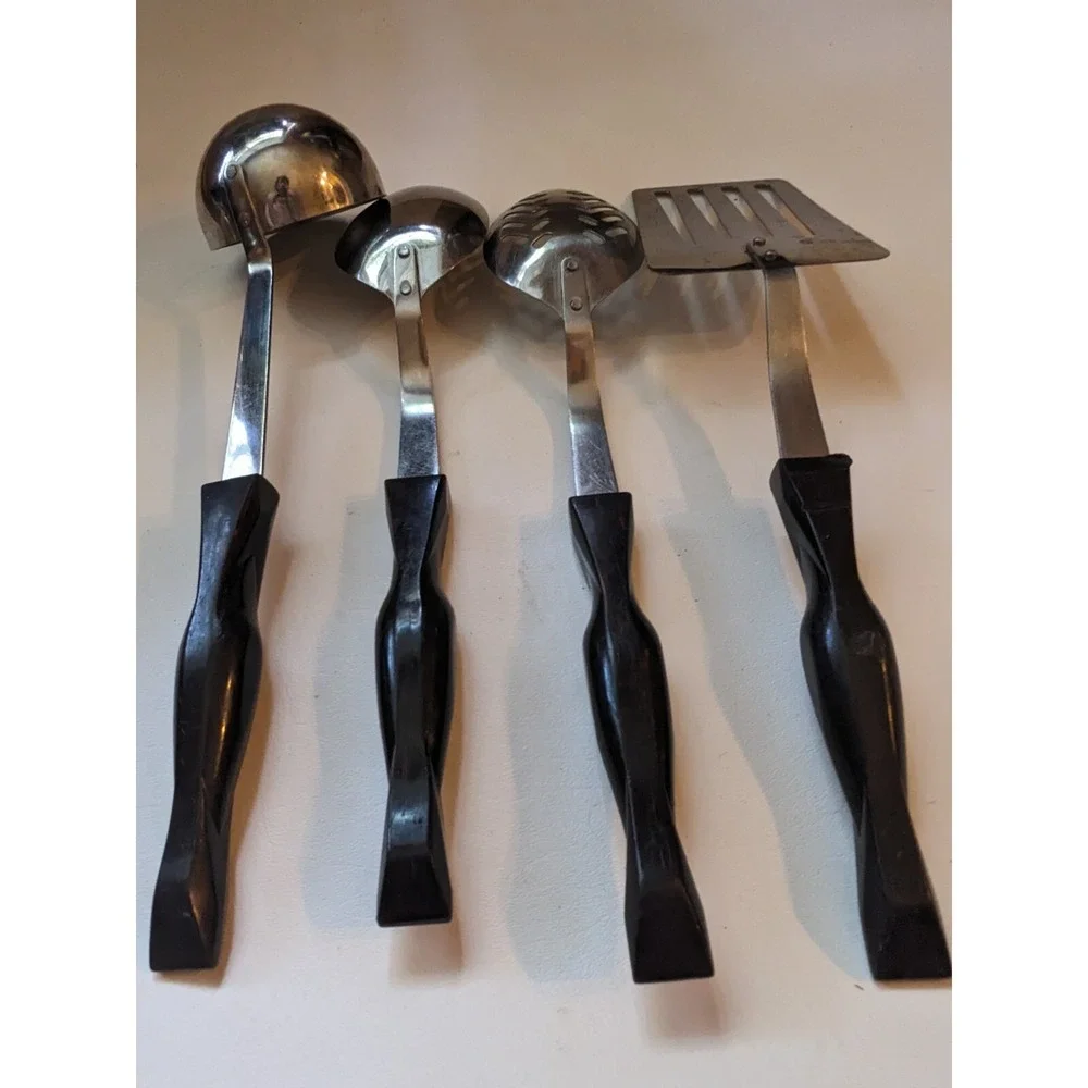 Lot of 4 Cutco 17JJ Brown Swirl Kitchen Utensil Spatula Ladle Basting Slot Spoon